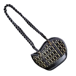Elegant Black and Gold Women's Straw Bag